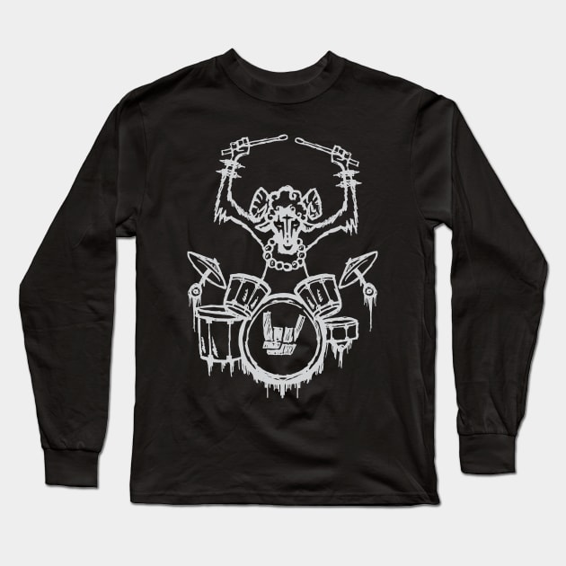 Heavy Metal Headbanger Gift Drummer Sheep Playing Drums Long Sleeve T-Shirt by TellingTales